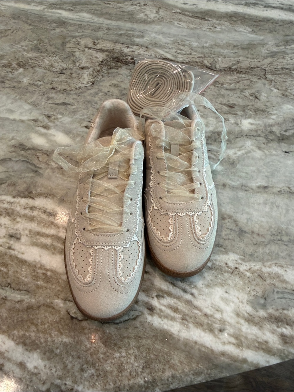 Lace-Trim Low Top Sneakers in Light Beige with Gum Sole.  Brand new, never worn - Picture 2 of 6
